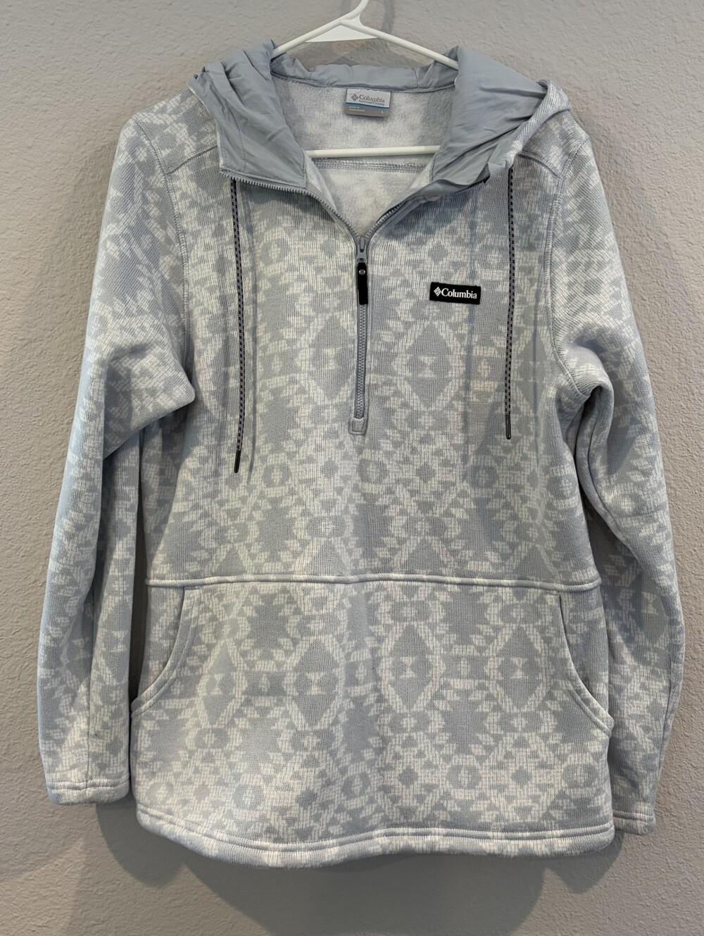 Columbia‎ Womens Grey White All Over Print Half Zip Hooded Sweater Sweatshirt LG